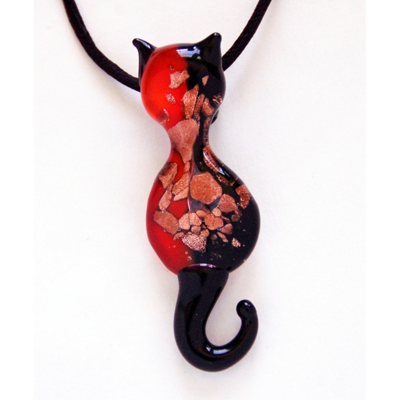 Murano Jewelry - Cat Necklace Murano Glass Pendant Handmade New